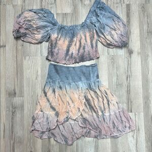 Boho Tie-Dye Off-Shoulder Top and Skirt Set